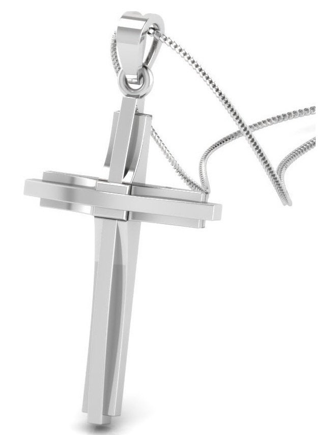 Modern Layered Cross Pendant in Polished Silver