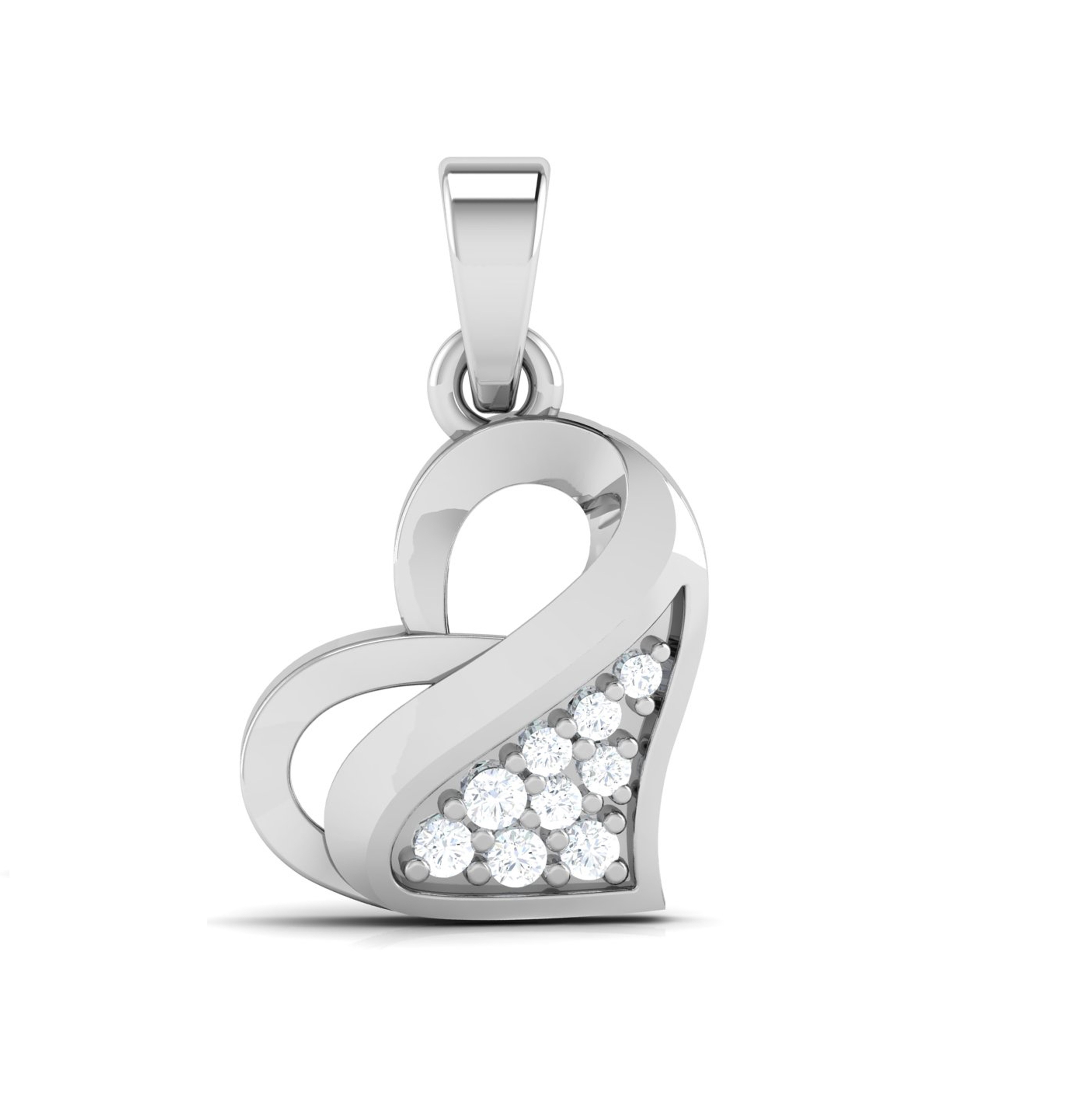 Sculpted Infinity Heart Diamond Pendant in Sleek White Metal