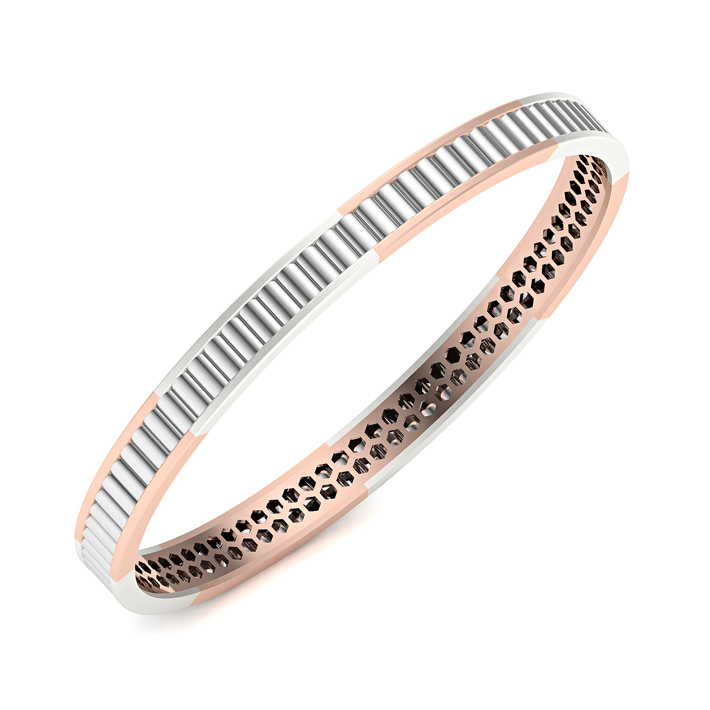 Dual-Tone Ribbed Texture Designer Bangle with Honeycomb Inner Detailing