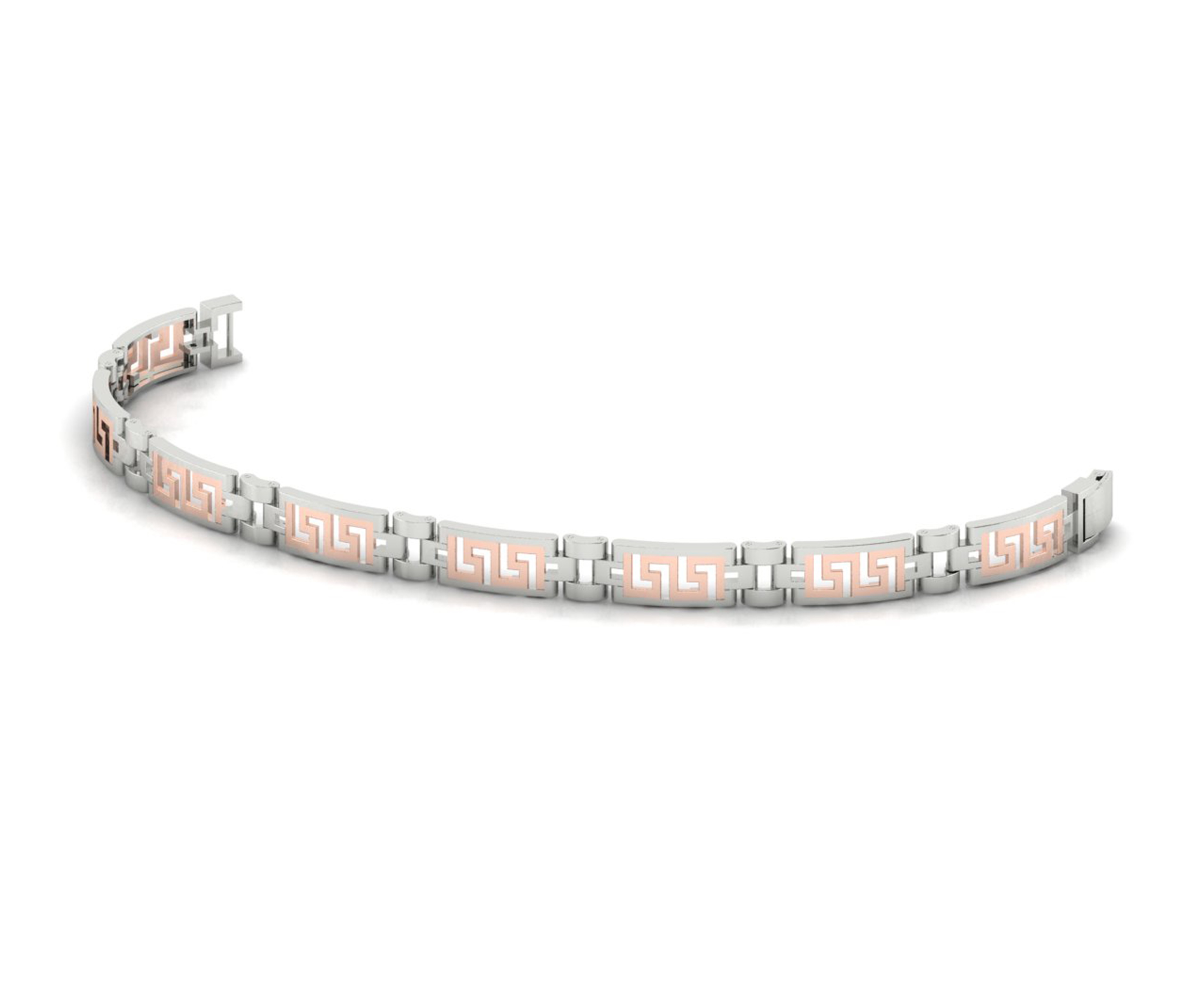 Dual-Tone Diamond Bar Link Bracelet in Modern White &amp; Rose Gold Finish