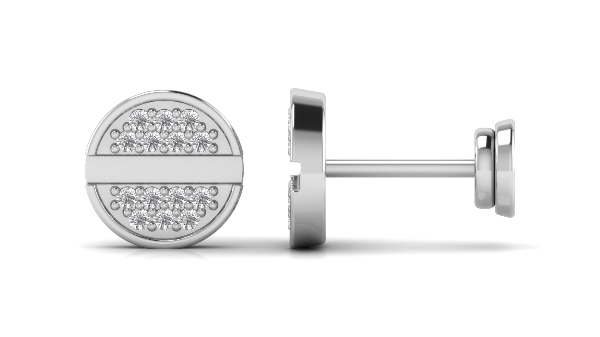 Dual-Segment Diamond Pave Stud Earrings – Modern Round Split Design