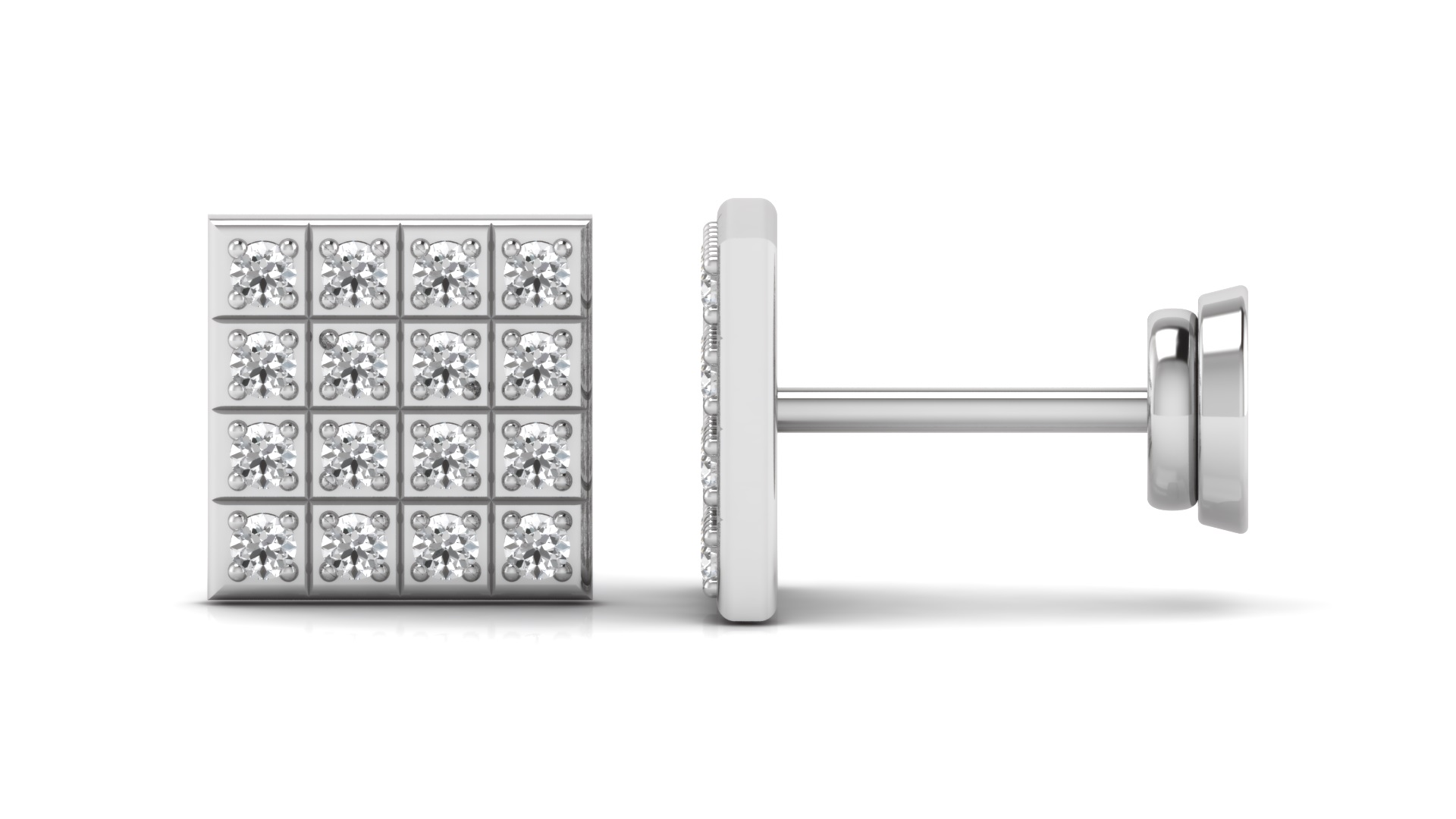 Large Square Diamond Grid Stud Earrings – Bold Multi-Stone Pavé Design