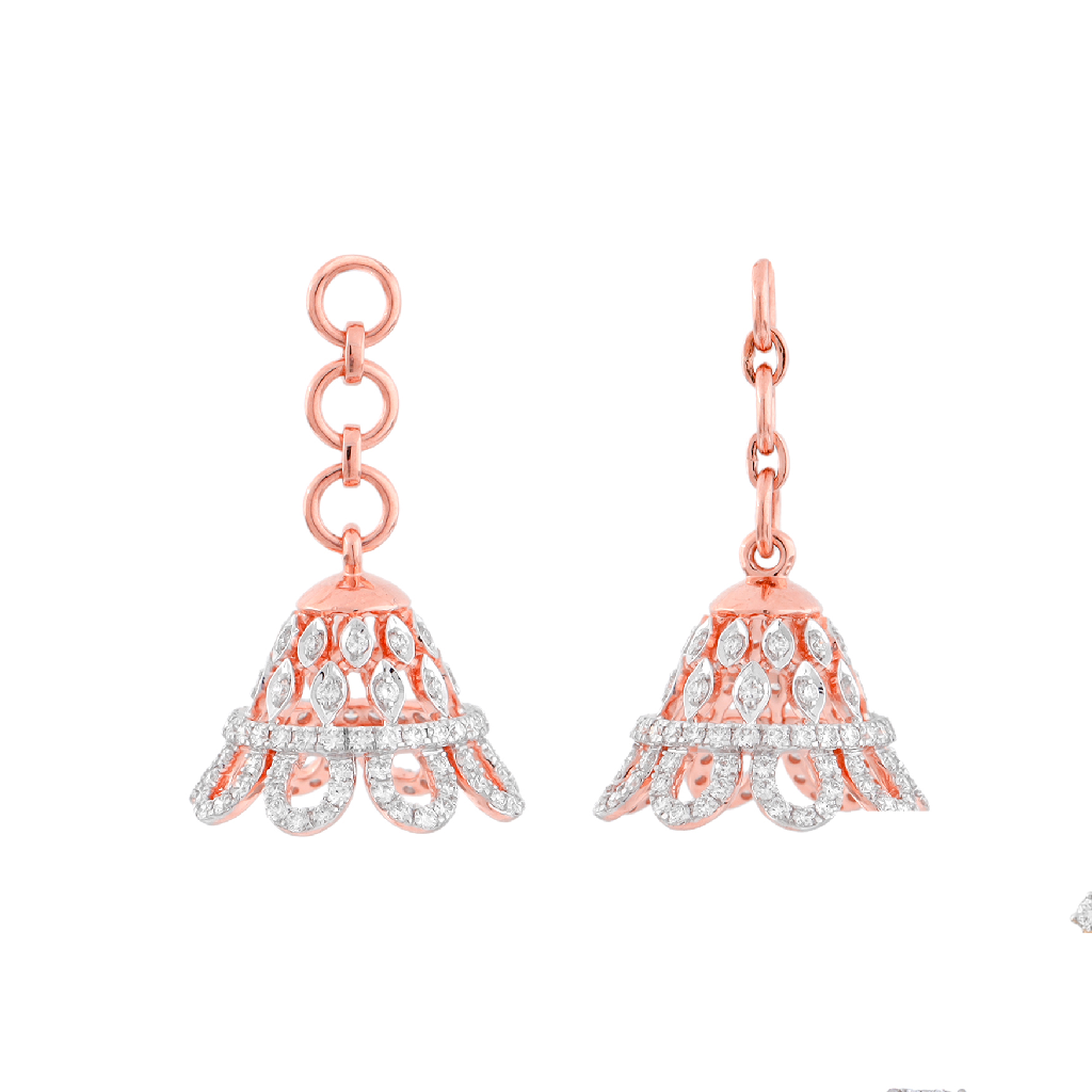 Rose Gold Diamond Dome Jhumka Earrings with Openwork Detailing