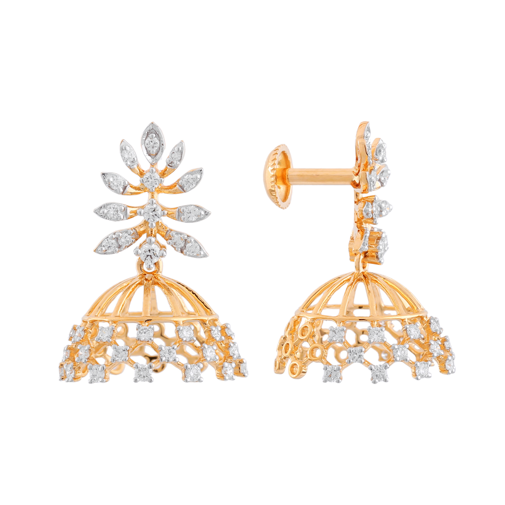 Royal Floral Diamond Jhumka Earrings in Gold