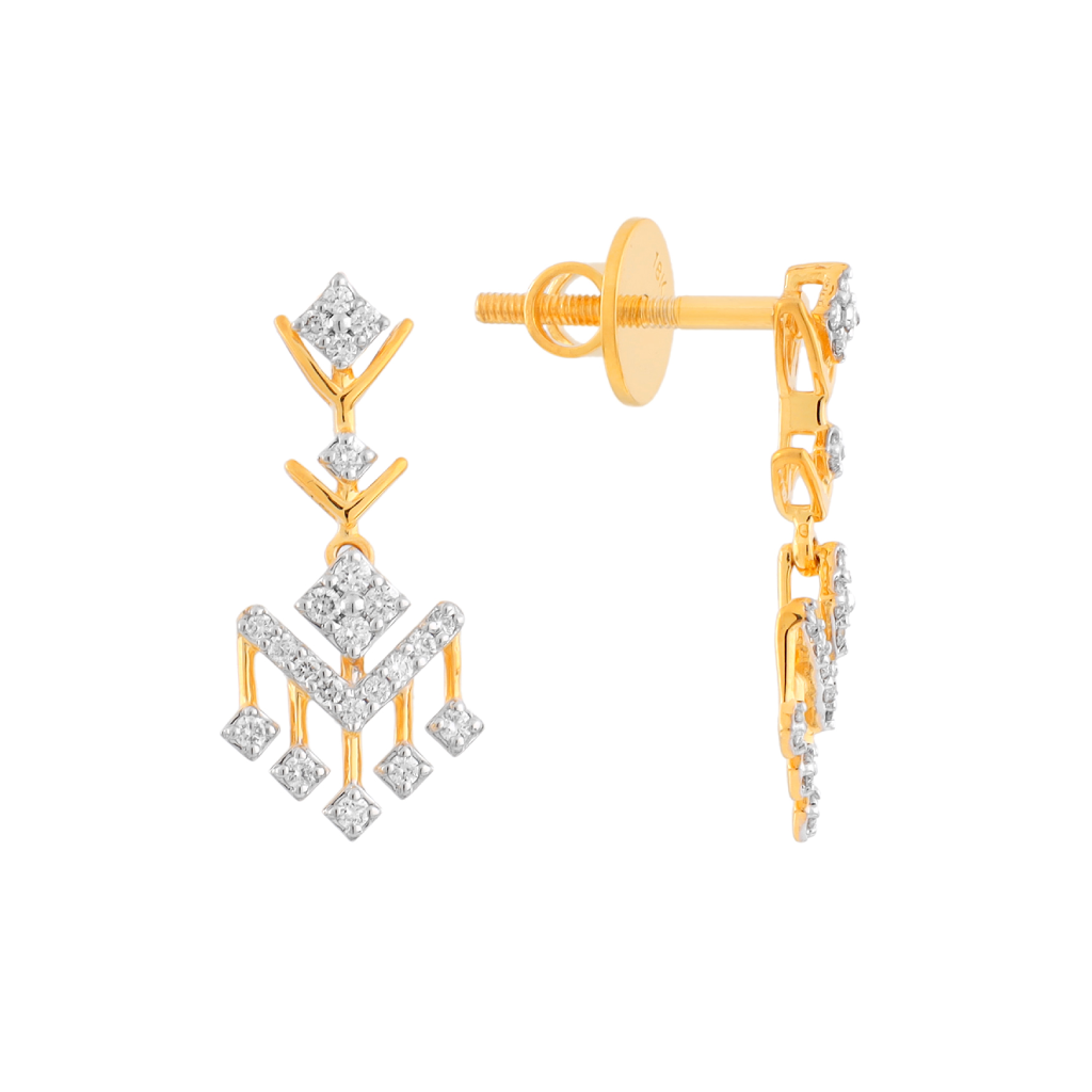 Geometric Diamond Drop Gold Screw-Back Earrings