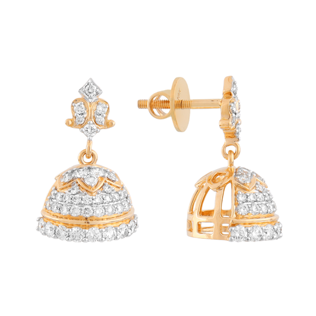 Traditional Gold Diamond Jhumka Screw-Back Earrings