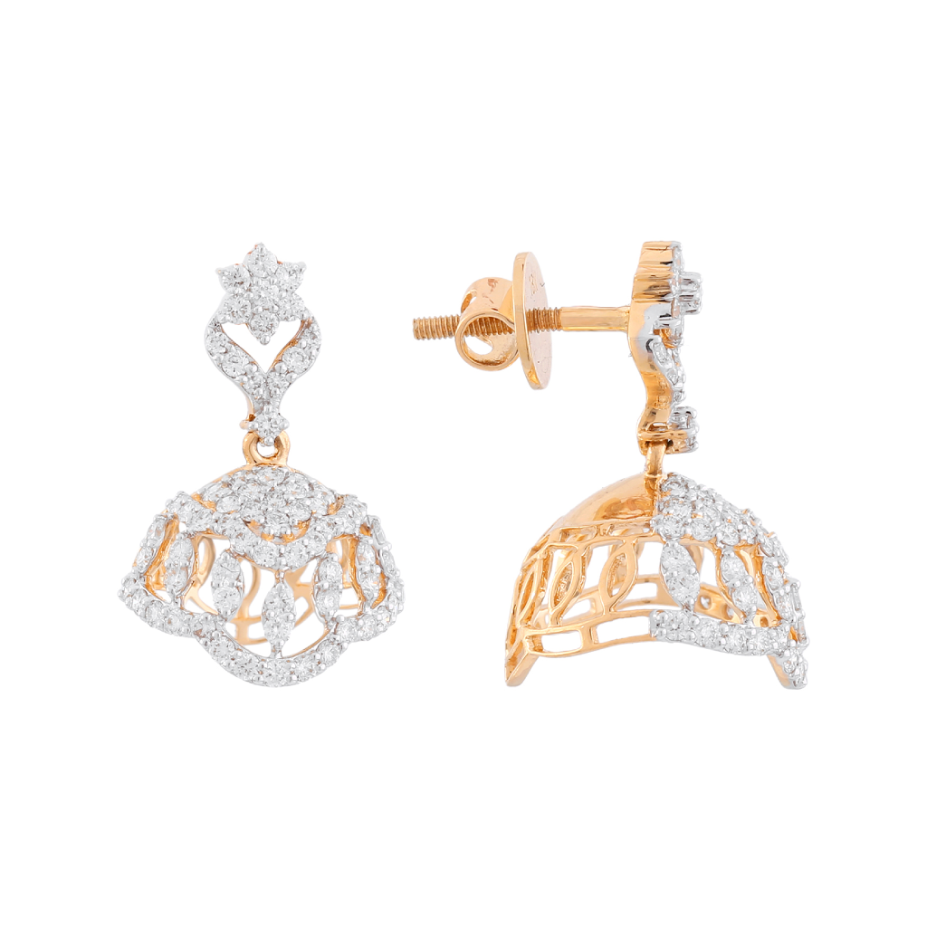 Elegant Gold &amp; Diamond Dome Jhumka Screw-Back Earrings