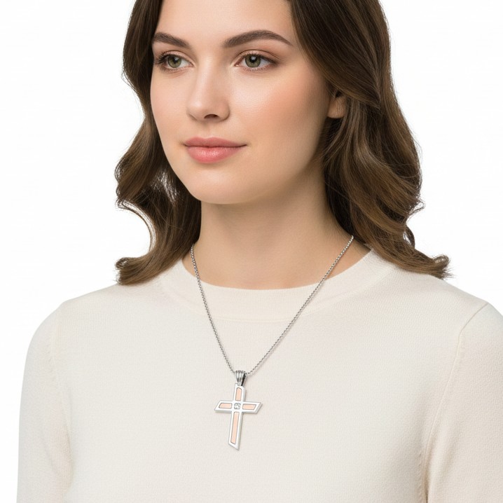 Two-Tone Cross Pendant with Center Stone