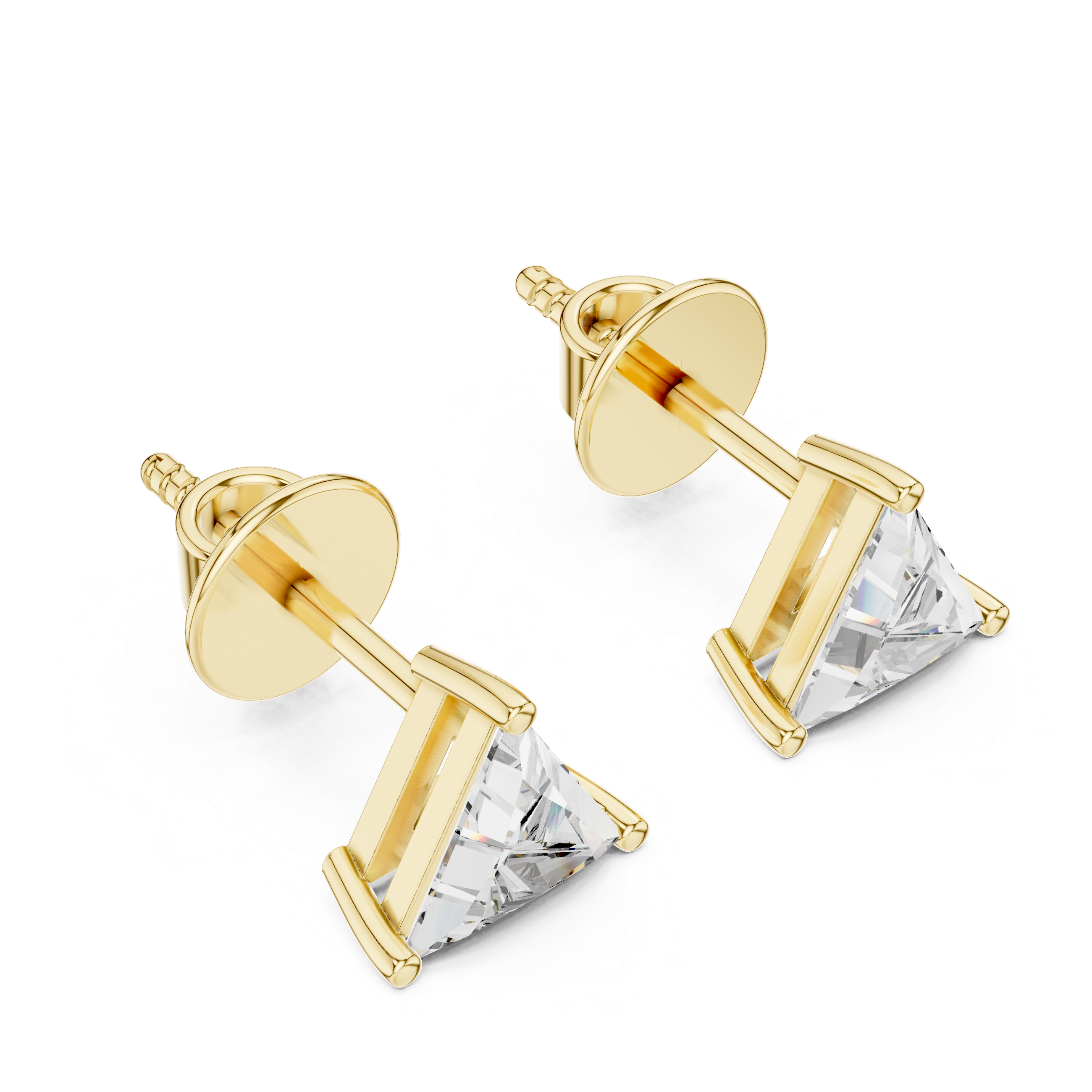 Trillion-Cut Solitaire Diamond Gold Screw-Back Stud Earrings