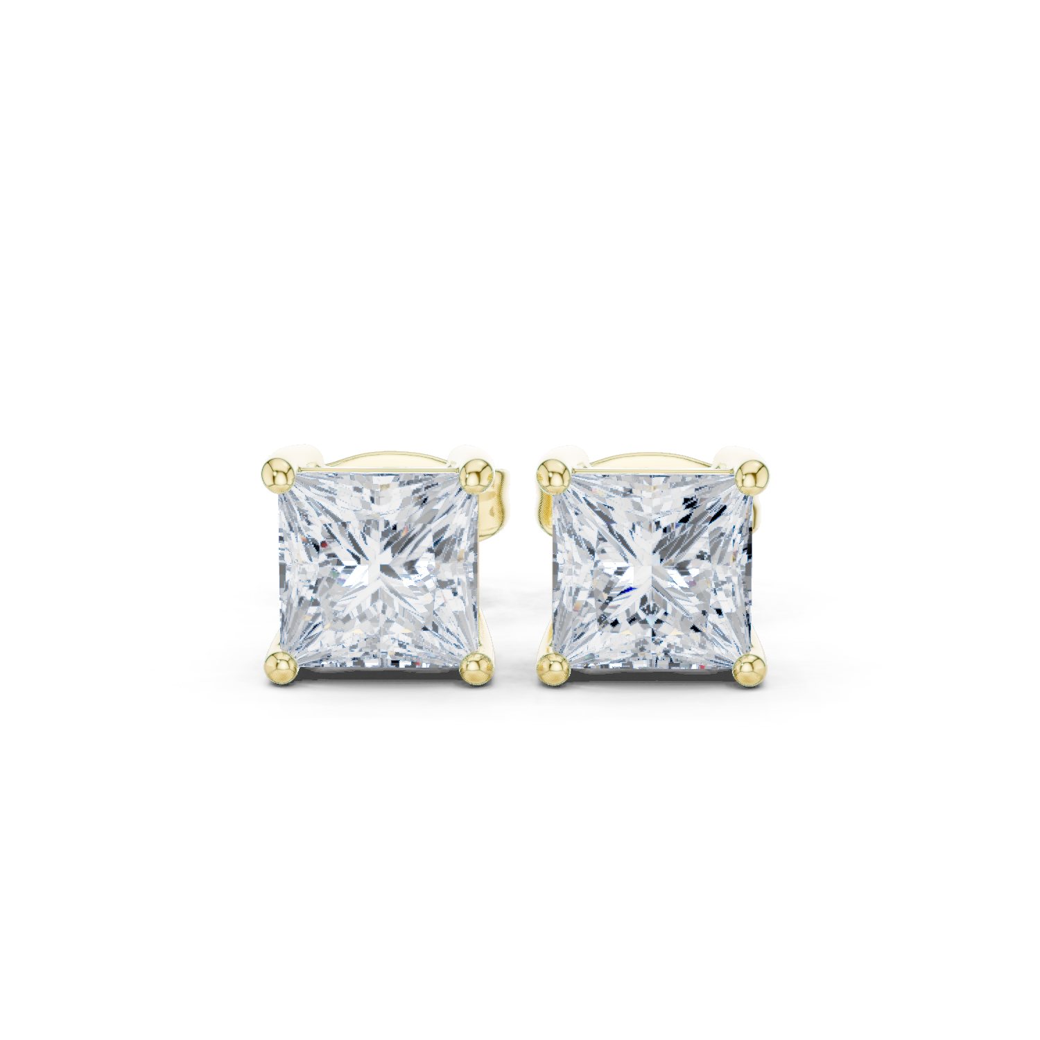 Princess Cut Solitaire Diamond Gold Stud Earrings