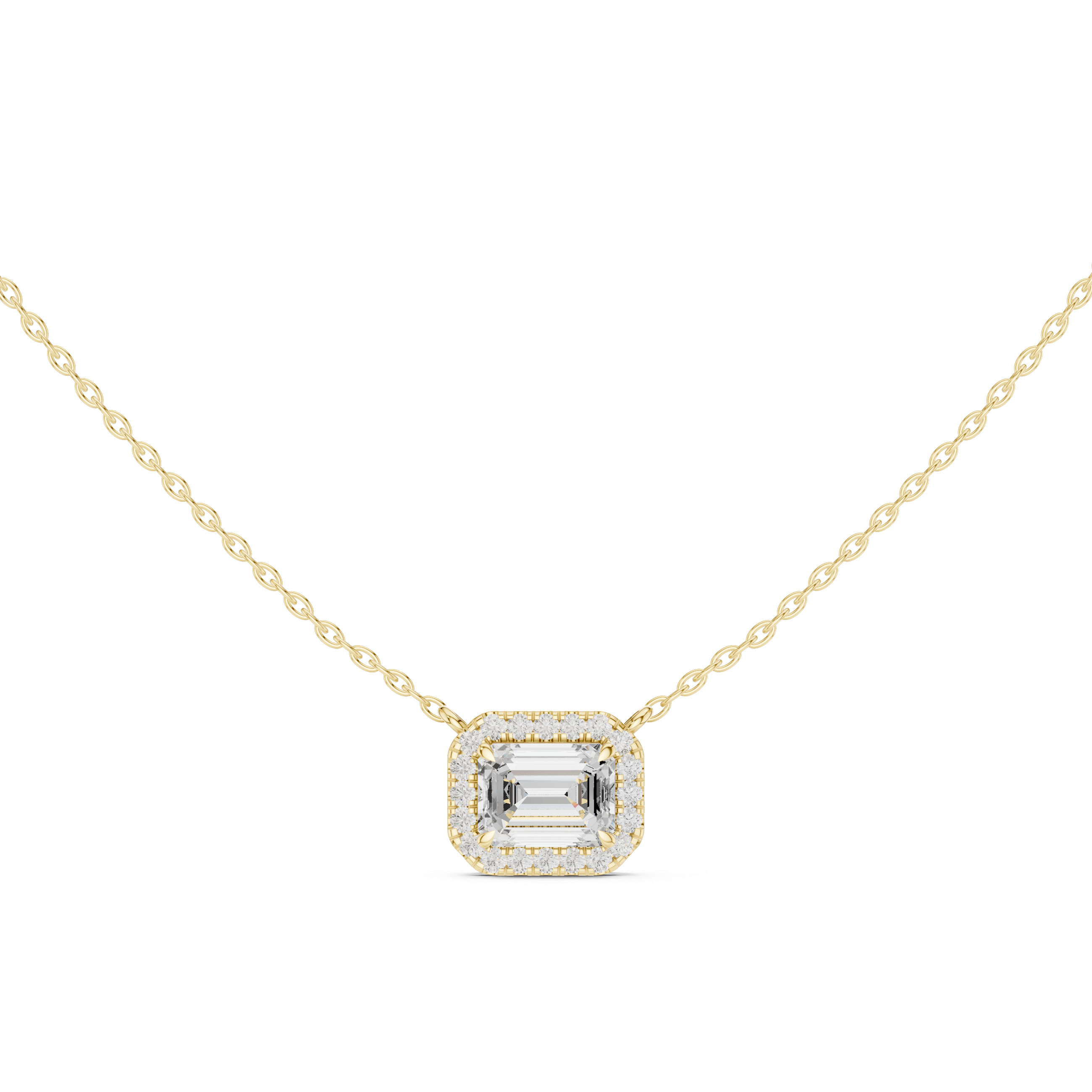 Radiant Aura Emerald-Cut Diamond Halo Pendant