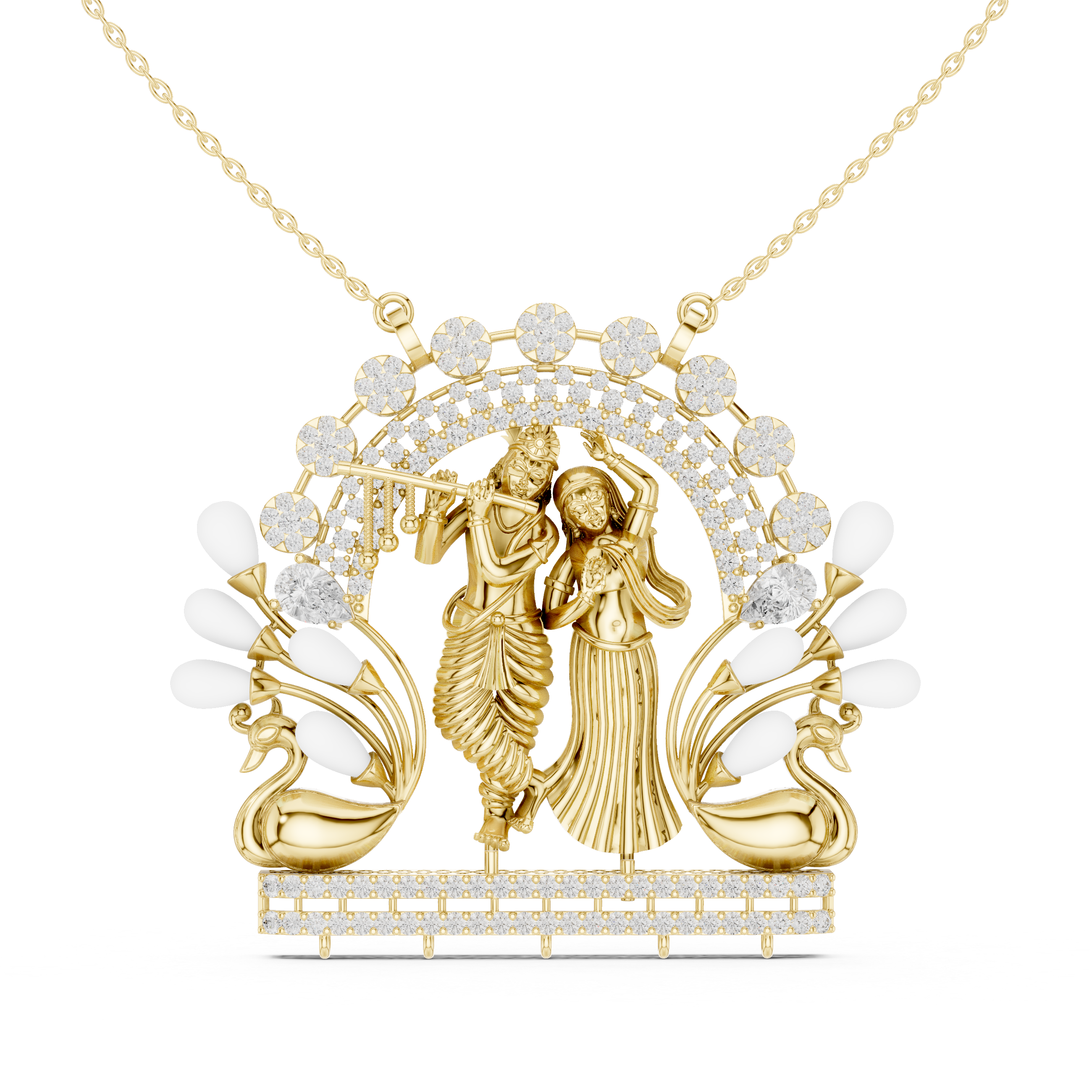 Divine Raas – Radha Krishna Peacock Gold Pendant