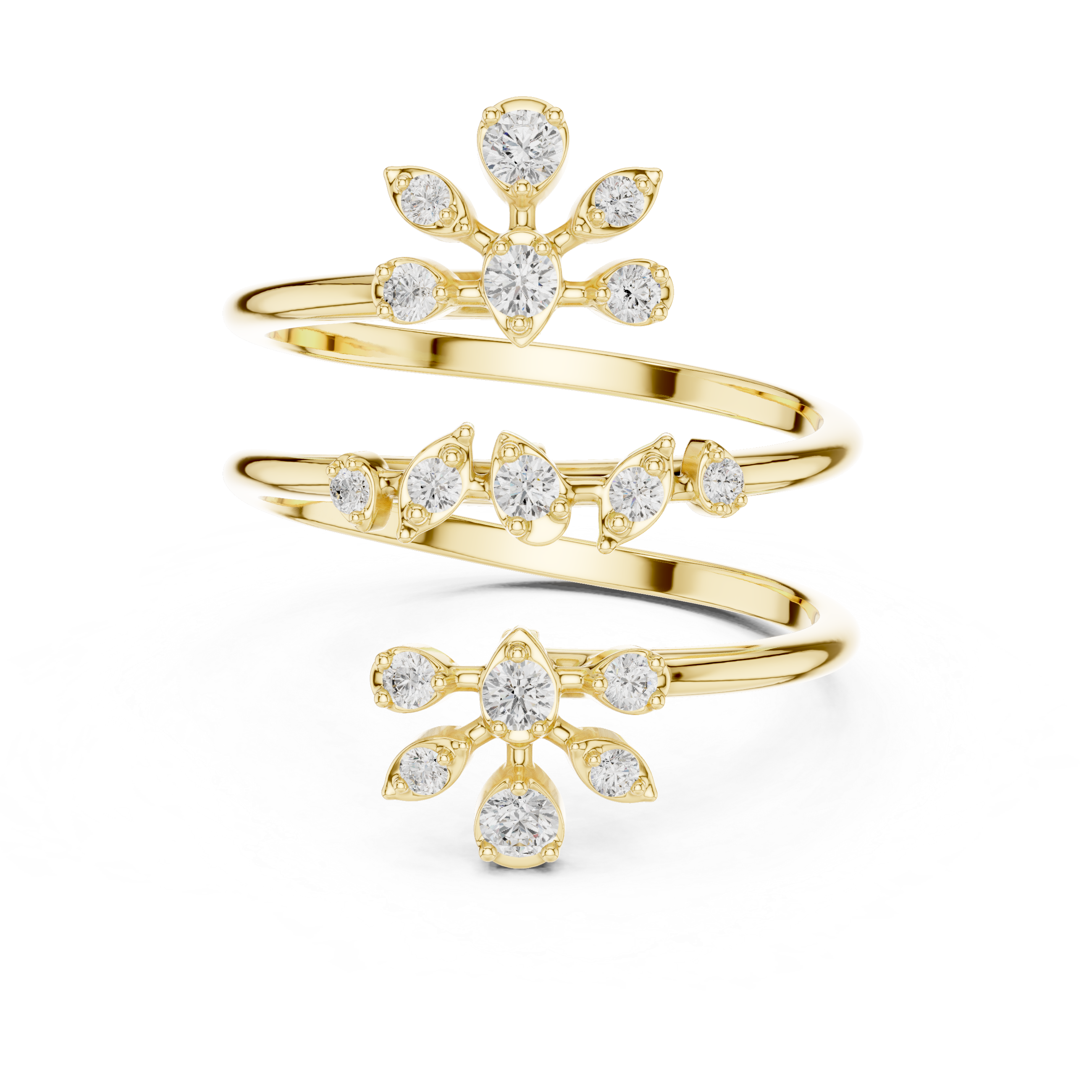 Golden Bloom Spiral Diamond Ring