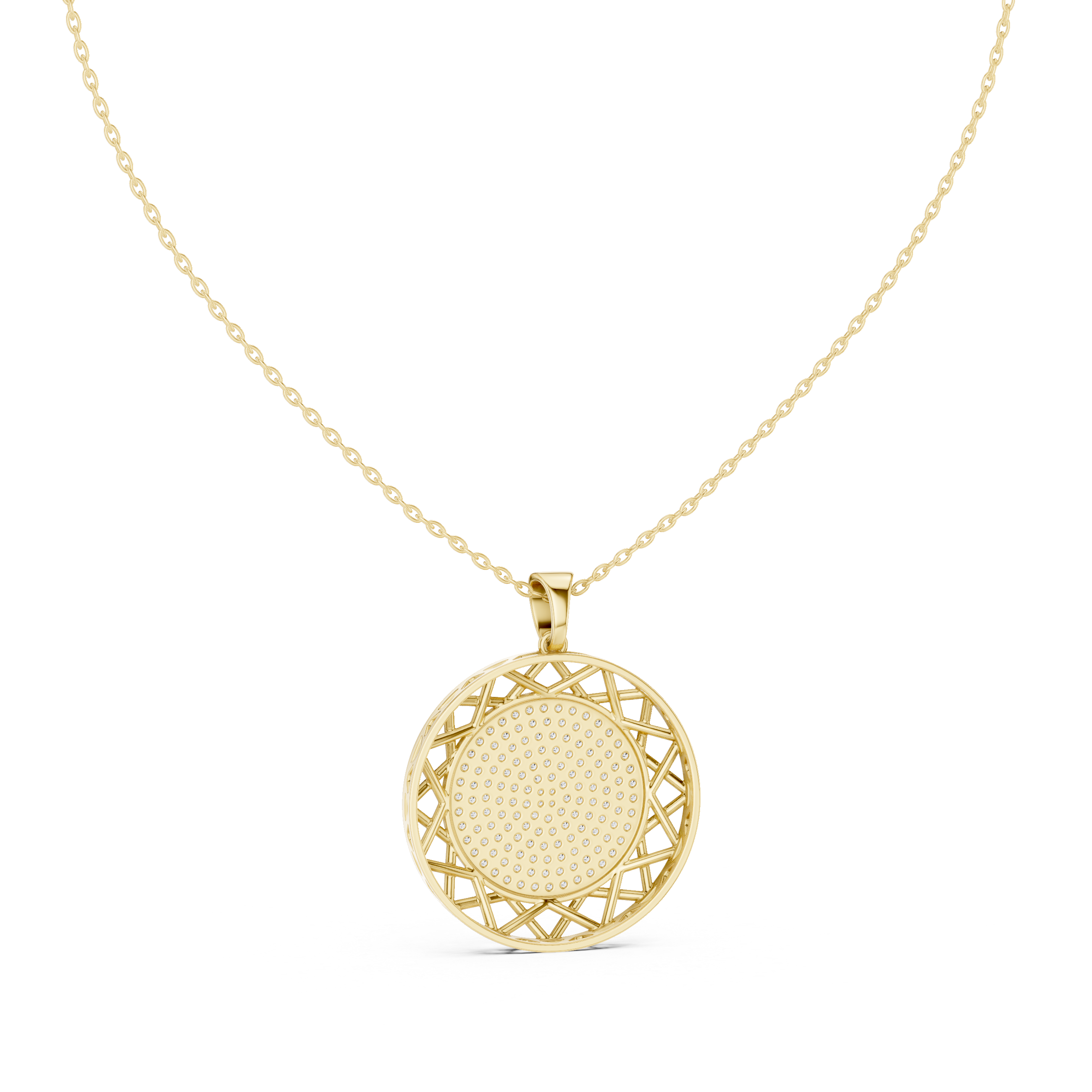 Geometric Pavé Disc Medallion Gold Necklace