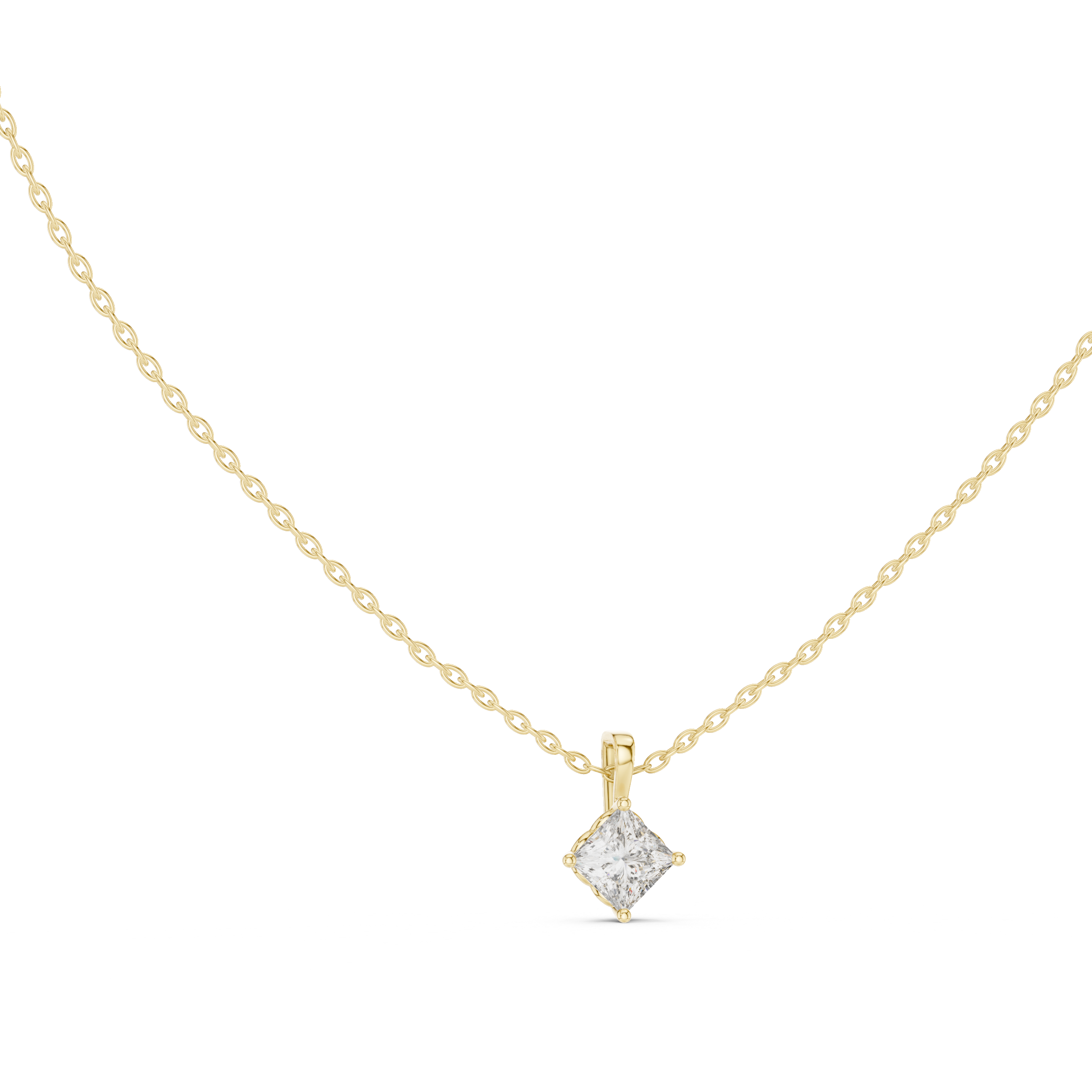 Minimal Princess-Cut Solitaire Gold Necklace