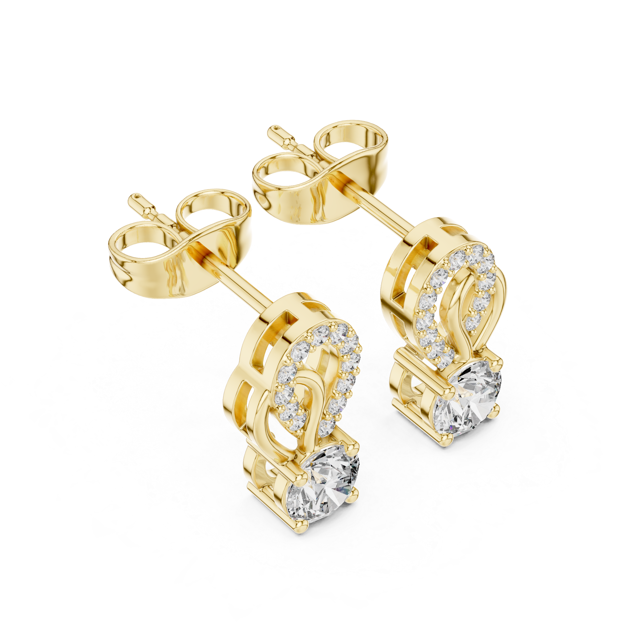 Diamond Horseshoe Motif Gold Drop Stud Earrings