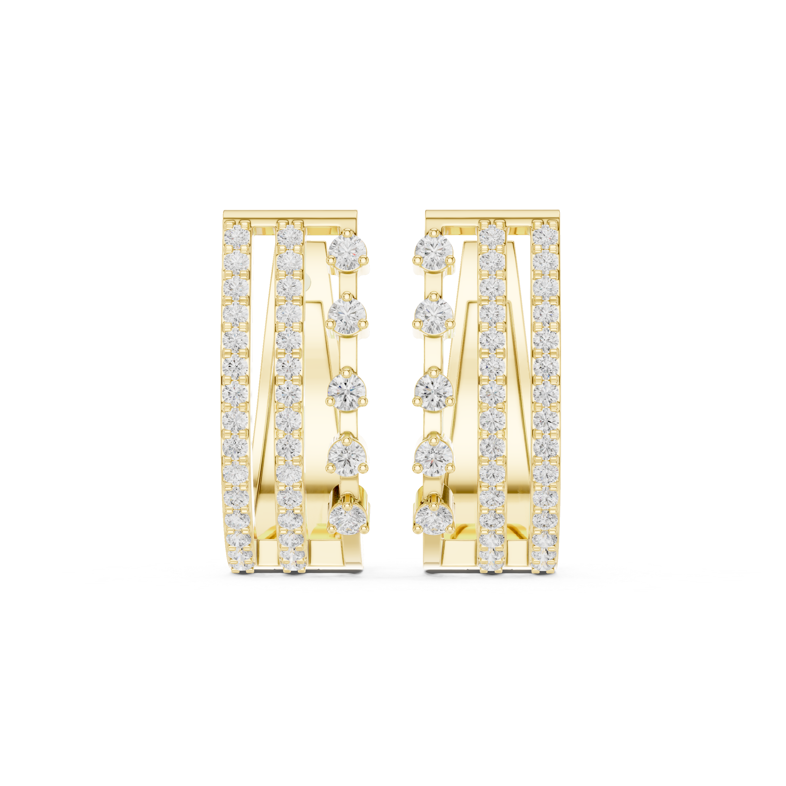 Multi-Row Diamond Statement Stud Earrings in Yellow Gold