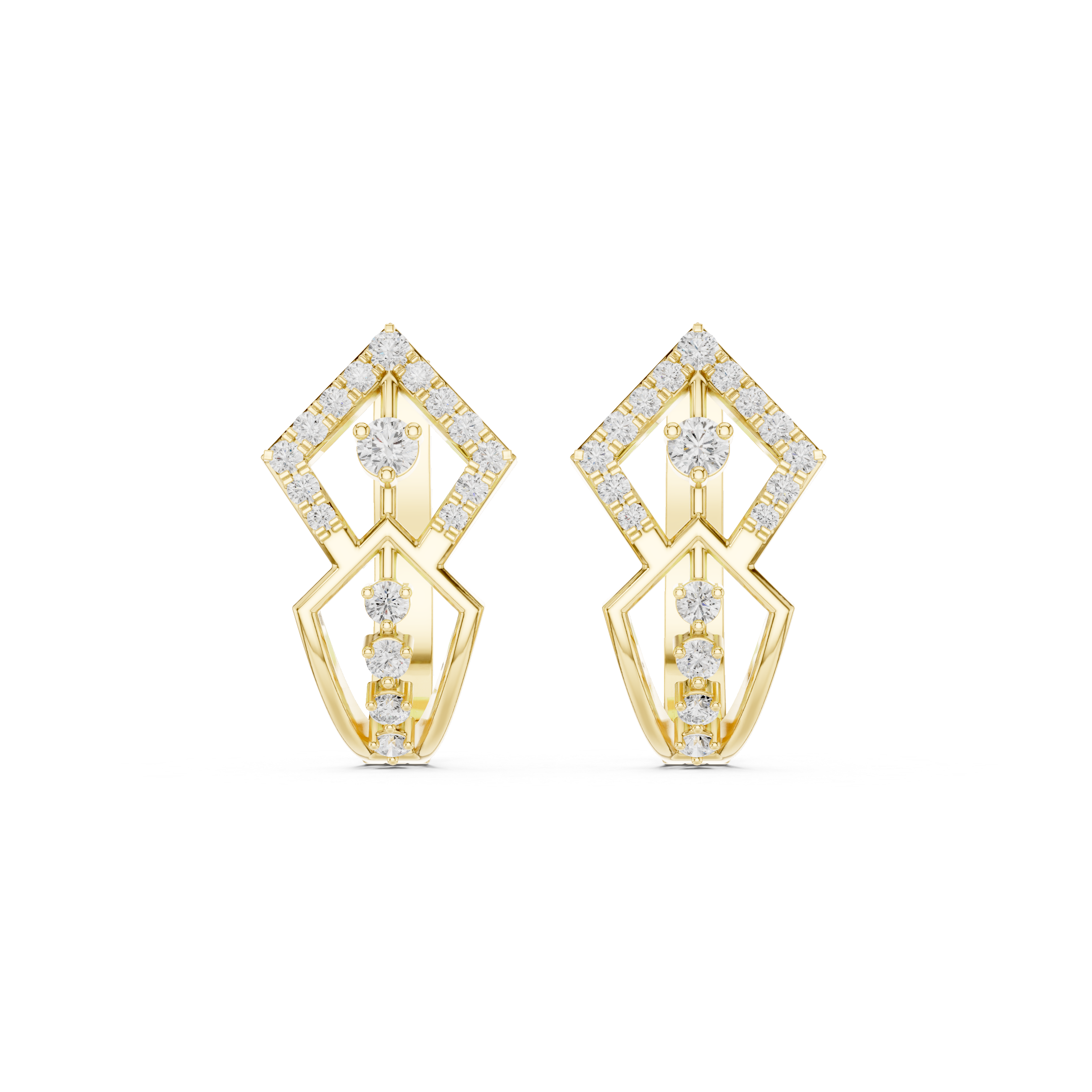 Dual Diamond Frame Drop Earrings in Yellow Gold