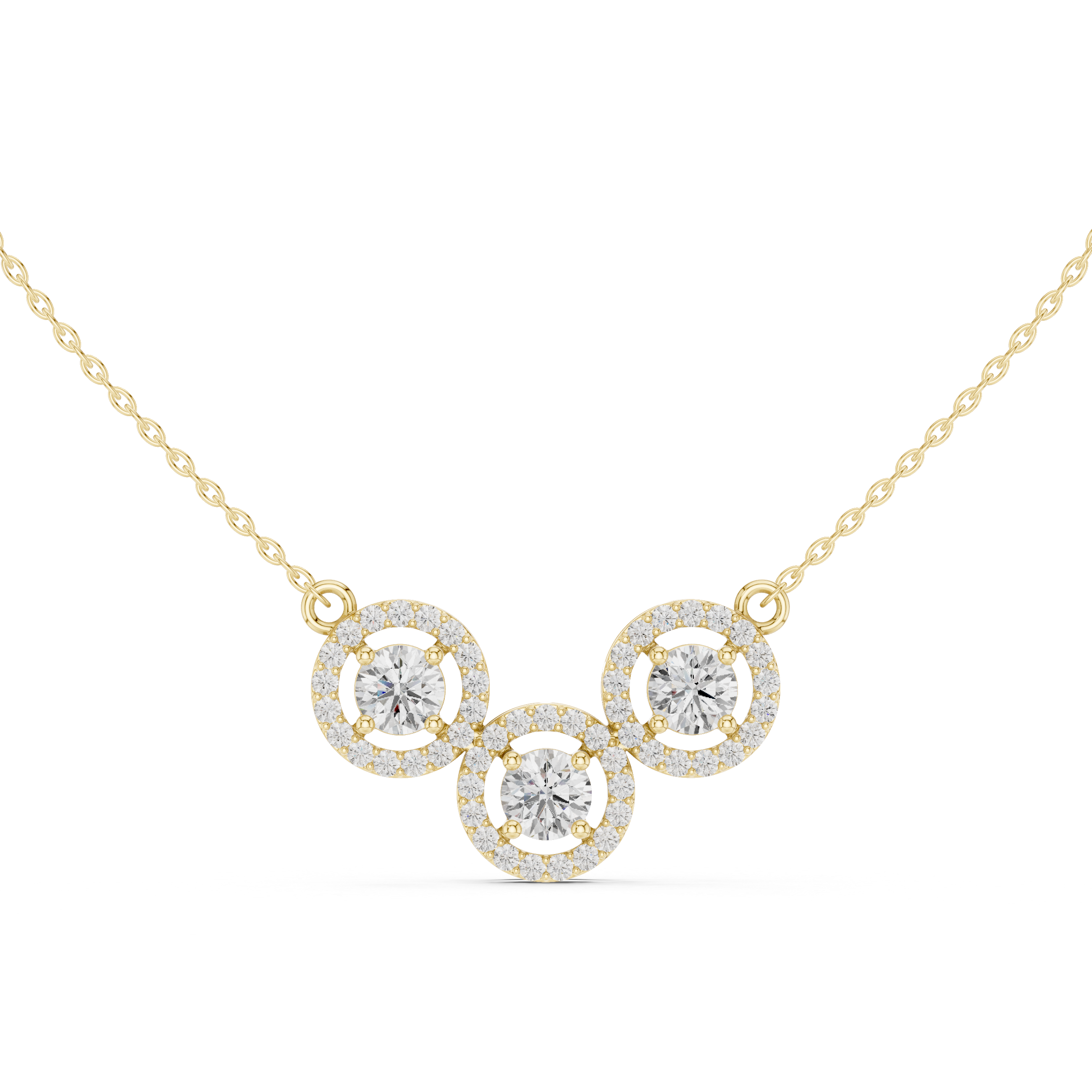 Trinity Halo Diamond Necklace in Gold