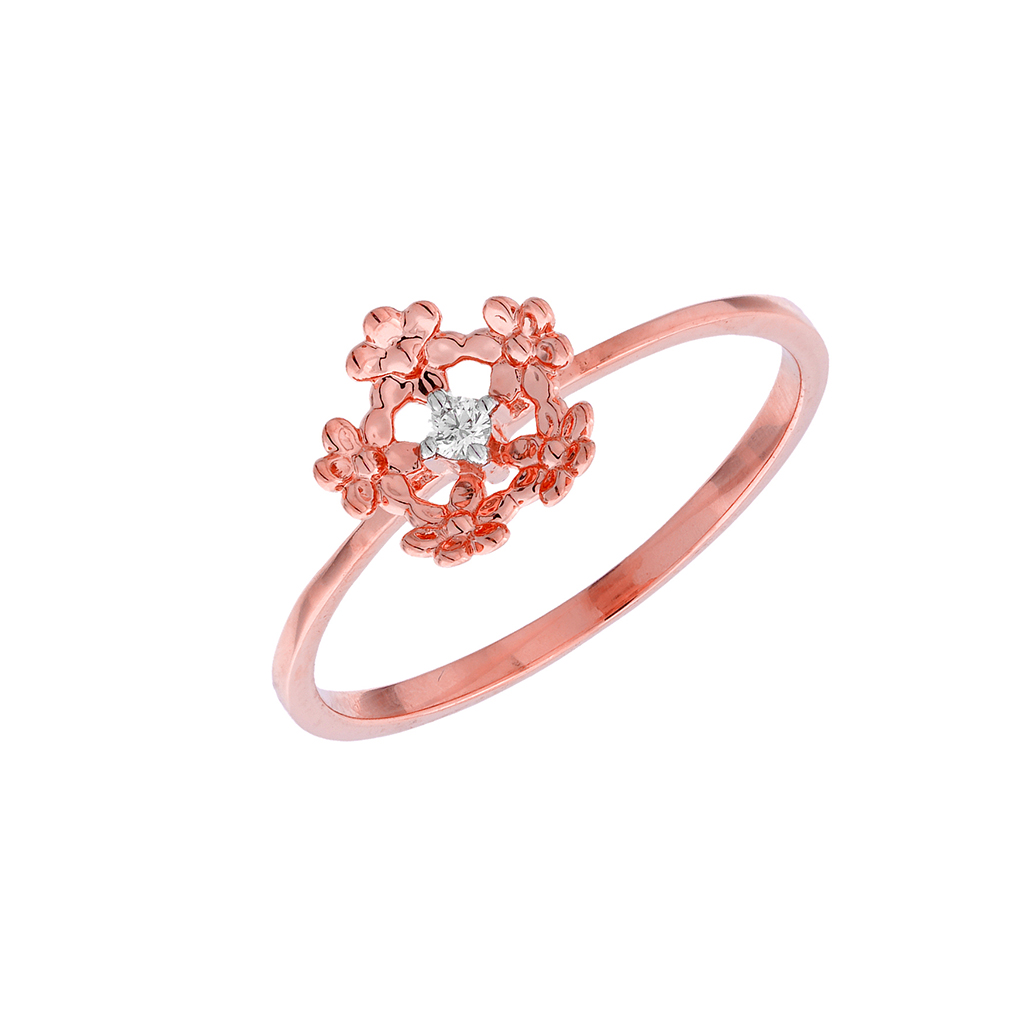 Rose Gold Floral Diamond Solitaire Ring