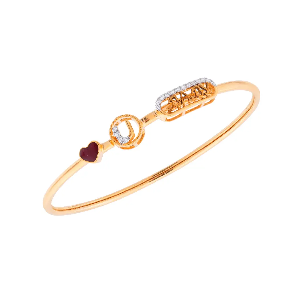 Yellow Gold Diamond ‘Best’ Heart &amp; Initial Open Bangle