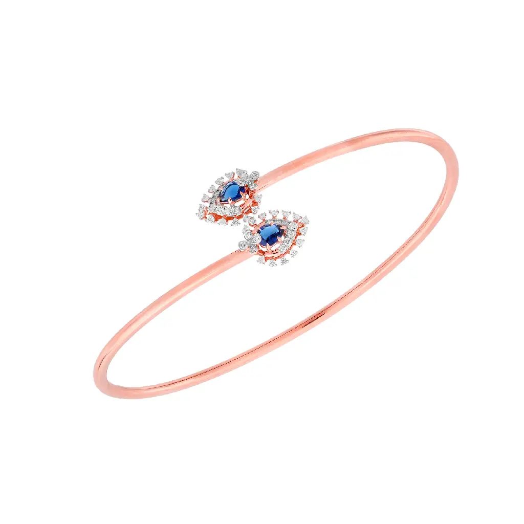 Rose Gold Blue Stone &amp; Diamond Open Bangle