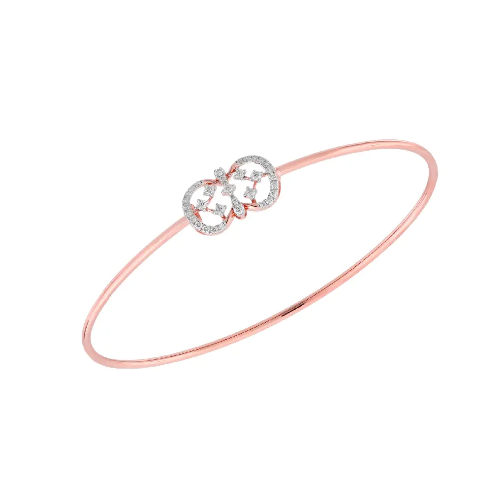 Rose Gold Diamond Interlocking Circle Open Cuff Bracelet