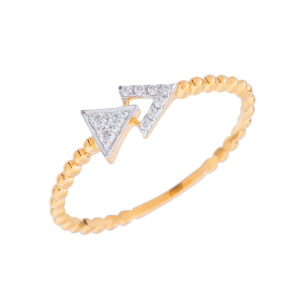 Dual Triangle Diamond Gold Ring with Beaded Band