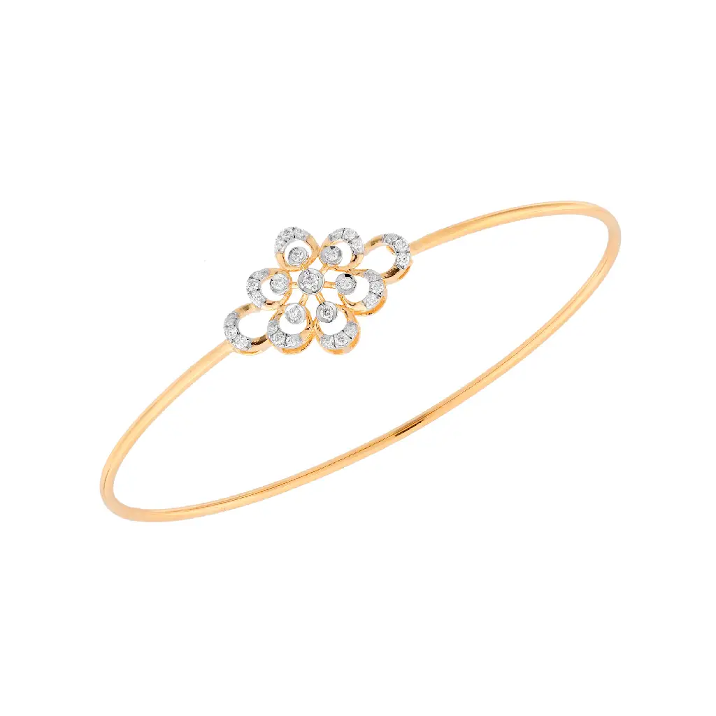 Classic Floral Diamond Open Bangle in Yellow Gold