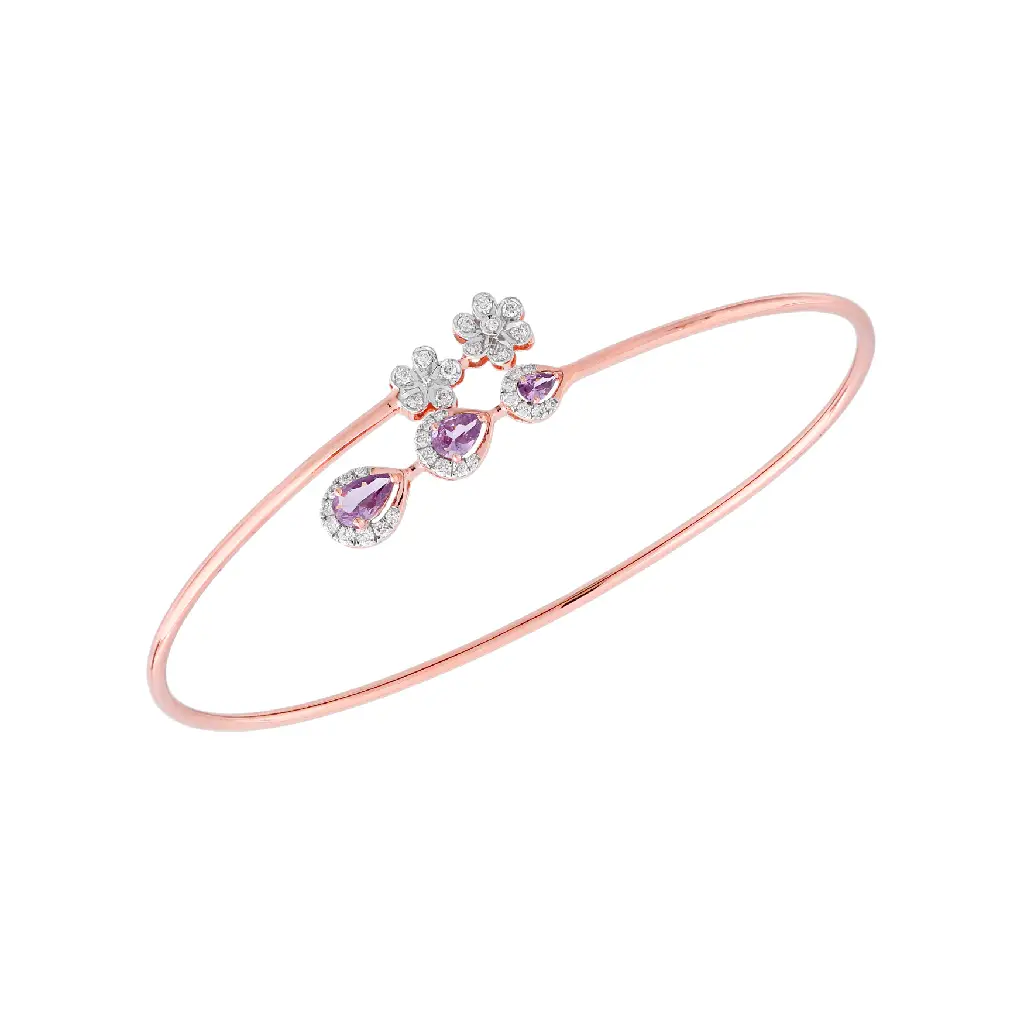 Floral Amethyst &amp;amp; Diamond Open Bangle in Rose Gold