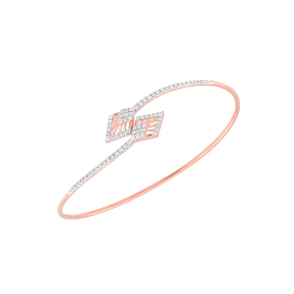 Rose Gold Geometric Diamond Twist Open Bangle