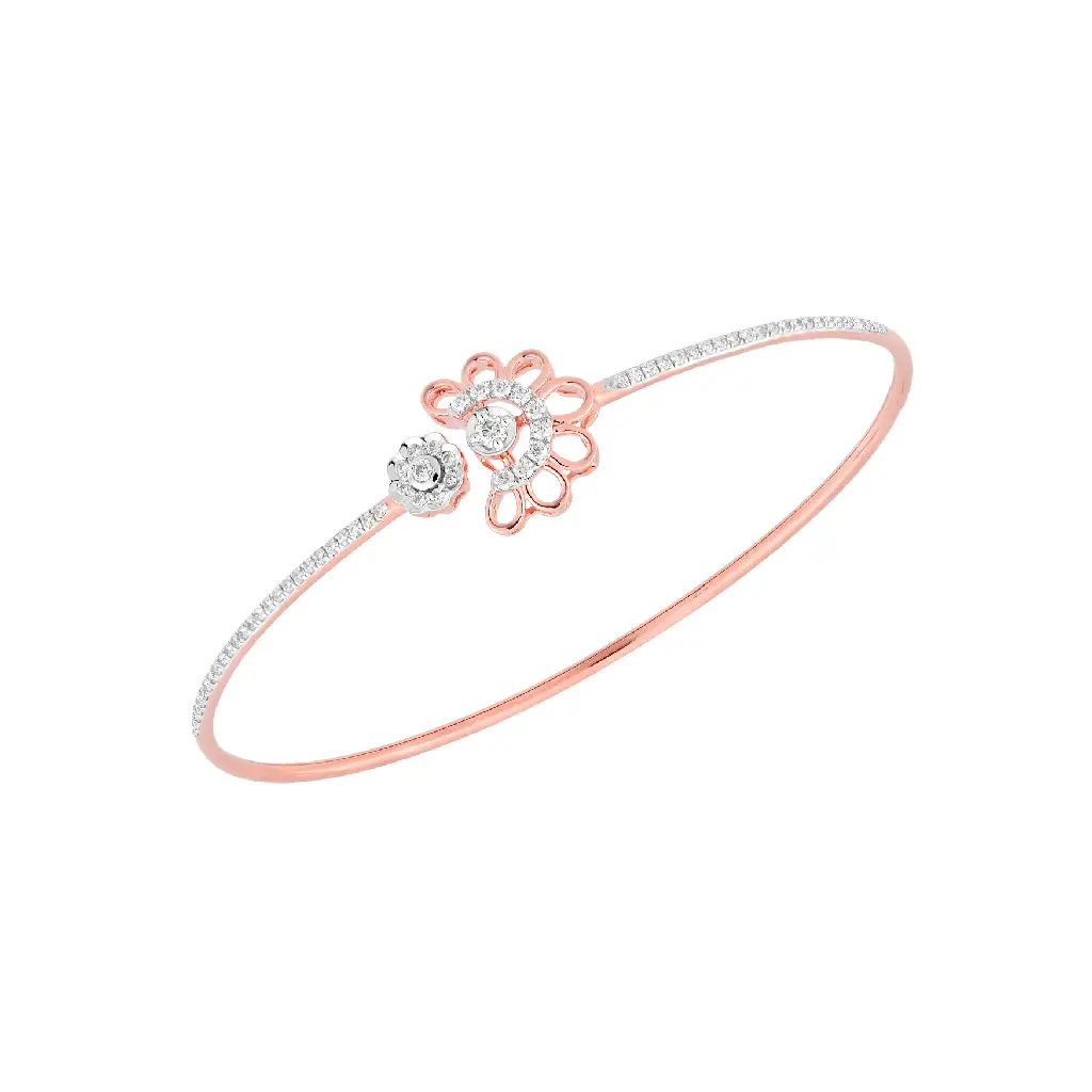 Rose Gold Floral Diamond Accent Open Bangle