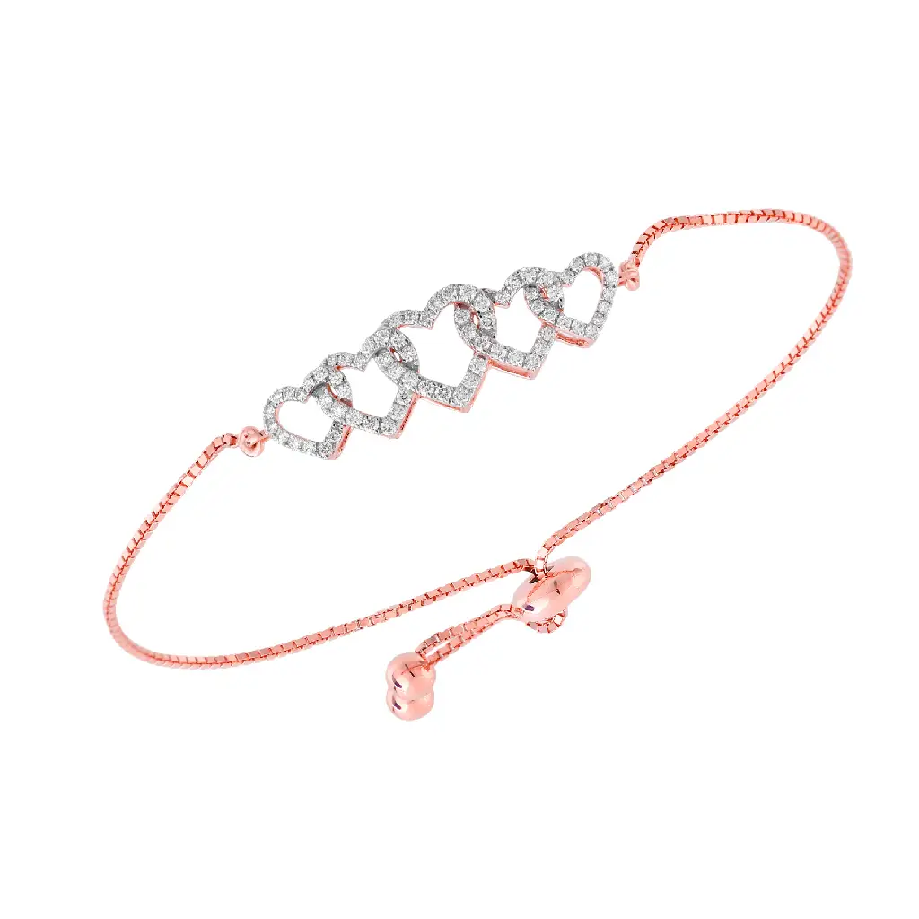 Rose Gold Triple Heart Diamond Adjustable Bracelet