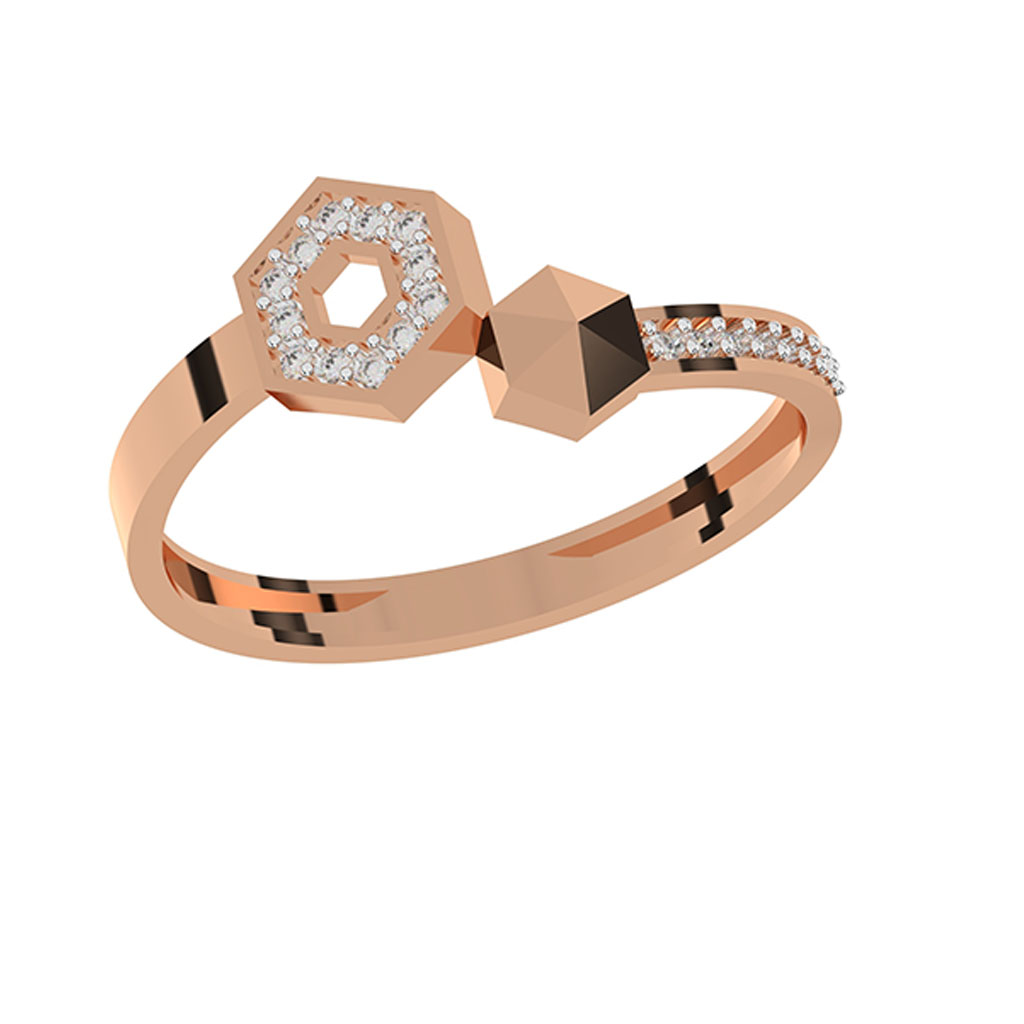 Rose Gold Geometric Dual Motif Diamond Ring