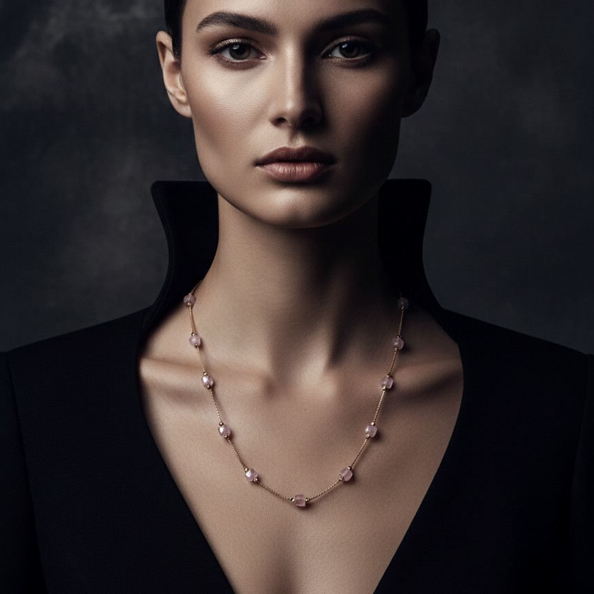 Elegant Sky Blue Beaded Necklace with Gold Chain Accents