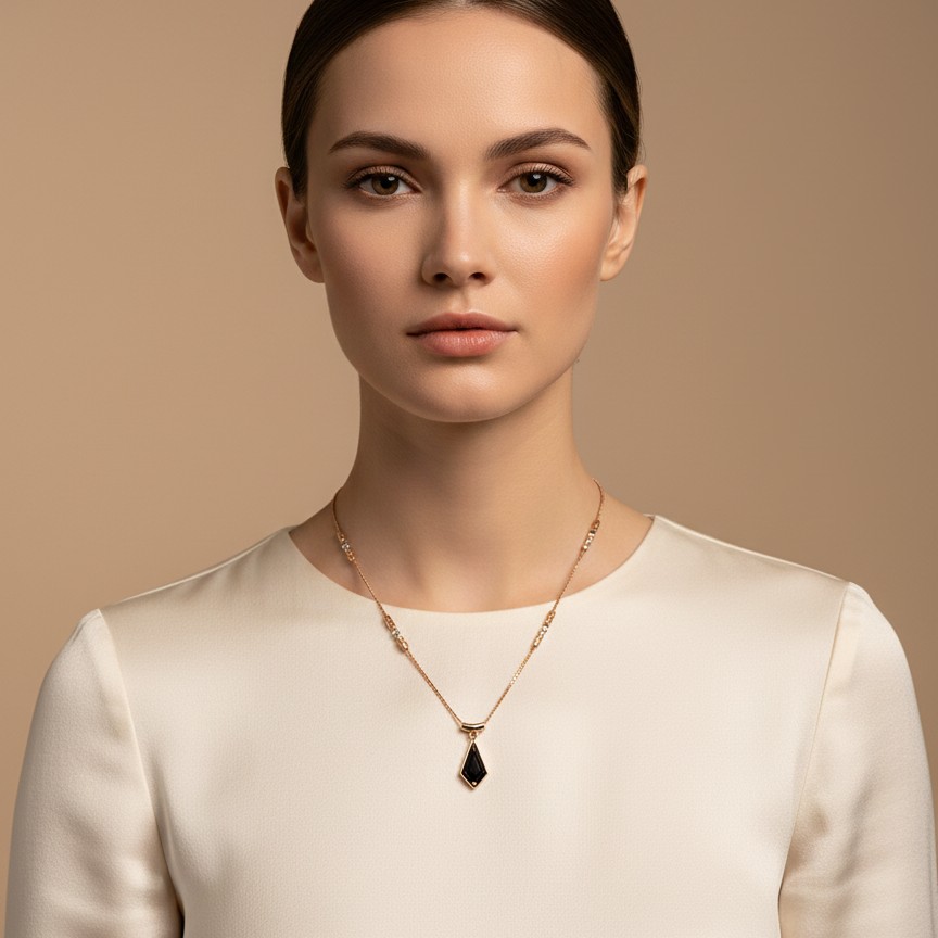 Geometric Lavender Crystal Pendant Necklace with Dual-Tone Accents