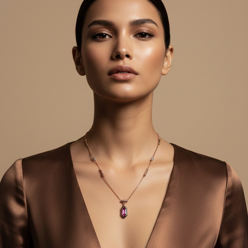 Rose Gold Pink &amp;amp; Green Dual-Tone Cut Pendant Necklace