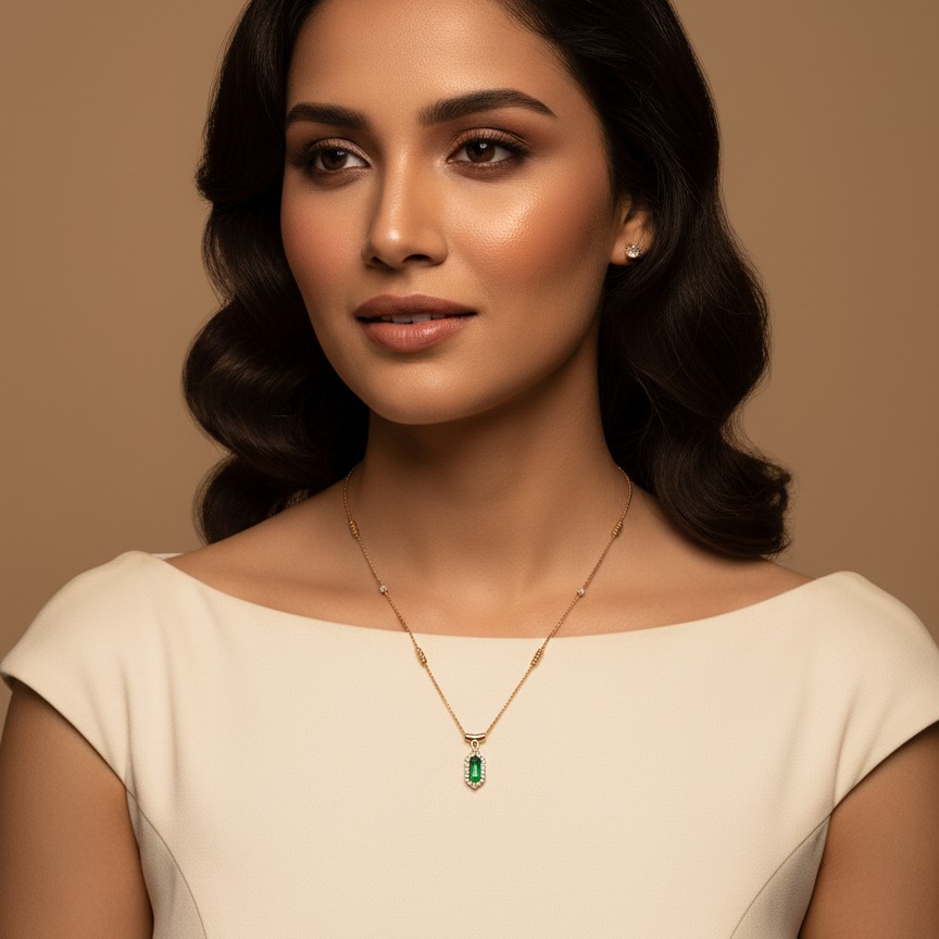 Radiant Green Cut-Stone Pendant Necklace in Rose Gold