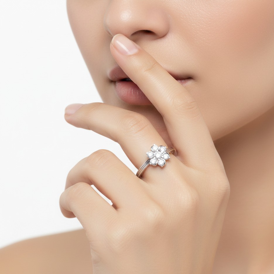 Floral Radiance Diamond Cluster Platinum Ring