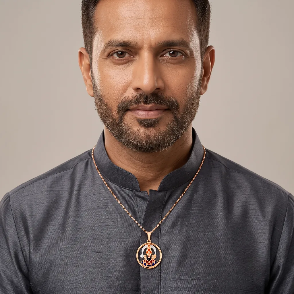 Sacred Tirupati Balaji Enameled Gold Pendant