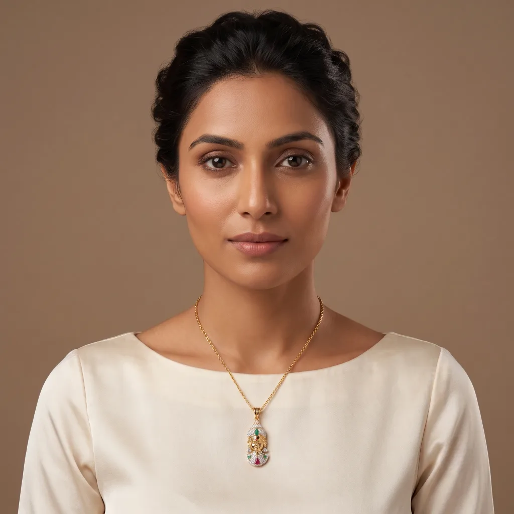 Divine Goddess Lakshmi Gold Diamond Pendant with Ruby &amp;amp; Emerald